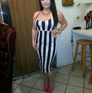 Black and white striped midi dress